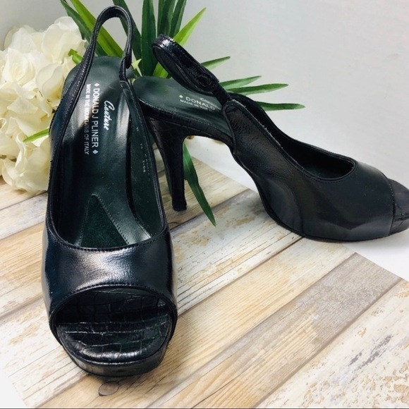 𝅺DONALD J. Pliner Black Couture Canna Strap Buckle Heels Open Toe Size 8 - Picture 3 of 7